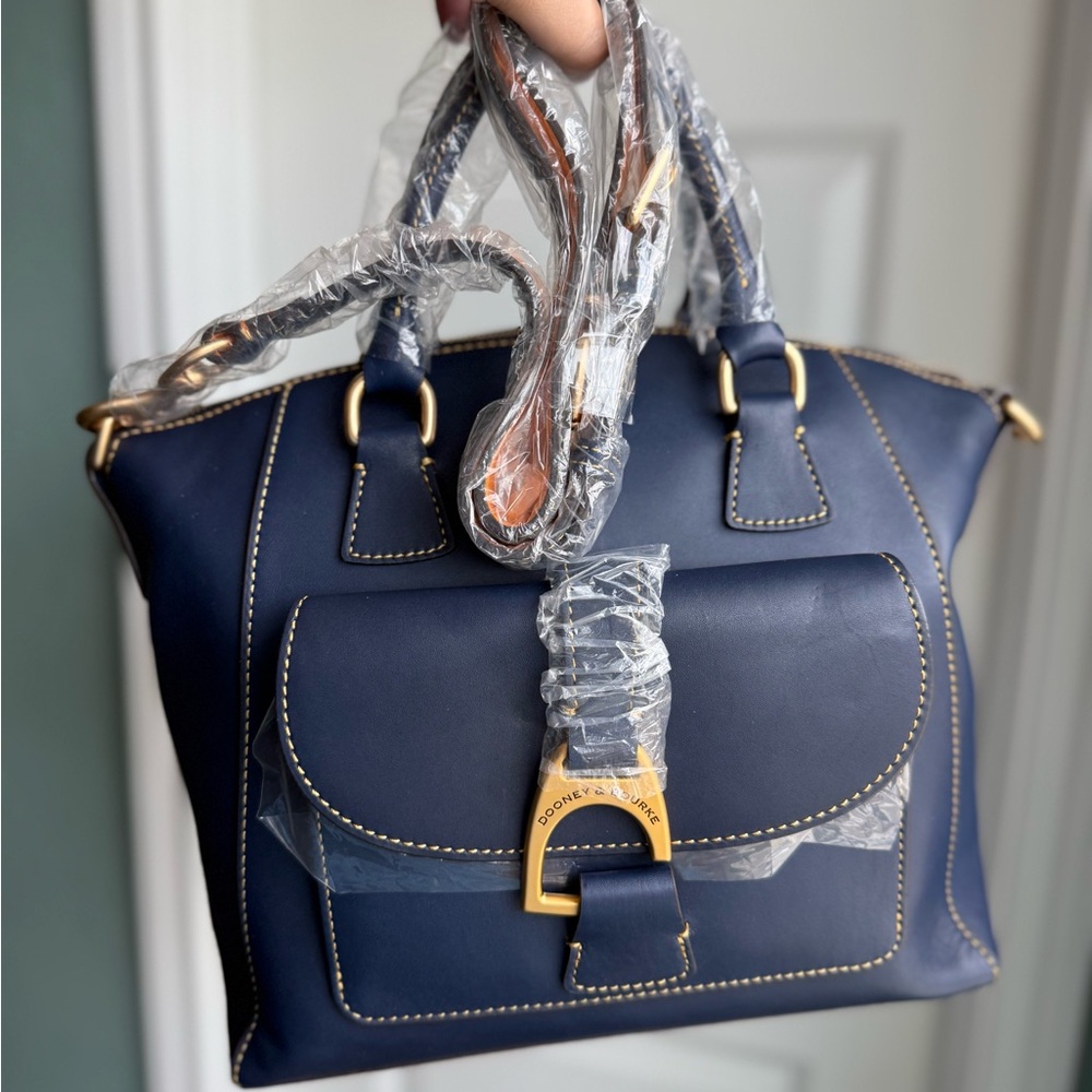 Dooney & Bourke Naomi Satchel Navy Bag with adjustable strap